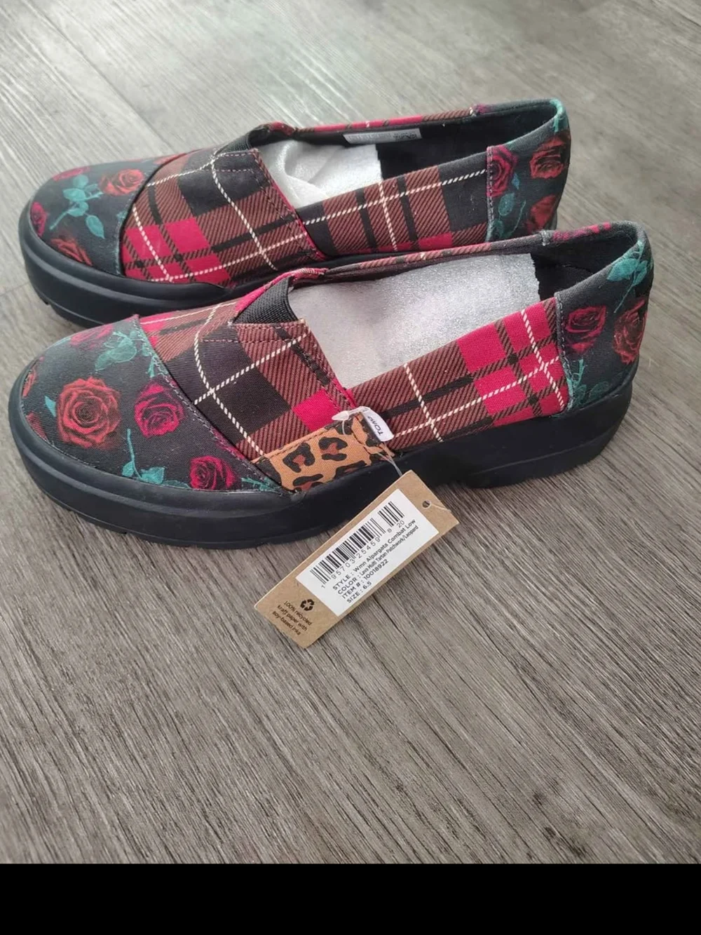 TOMS Women's Plaid Rose Leopard Platform shoes